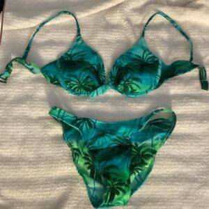 Raisins Green Palm Print Bikini - Vintage- EUC - Hot!